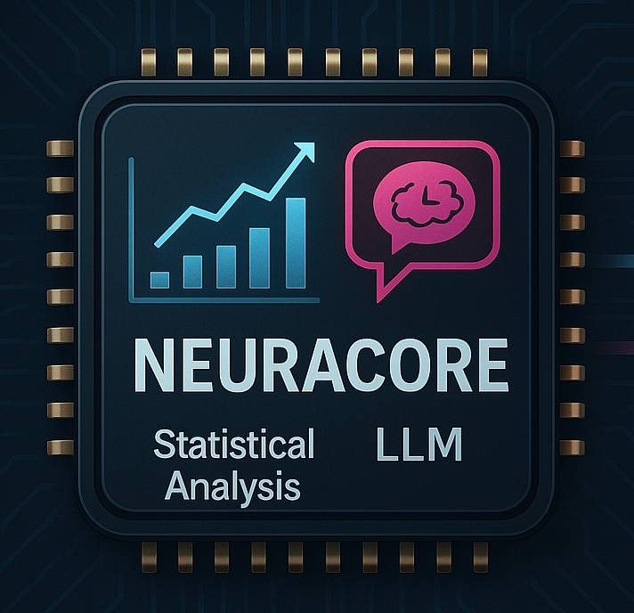 NeuraCore chip running statistical analysis and LLM intelligence directly on the machine