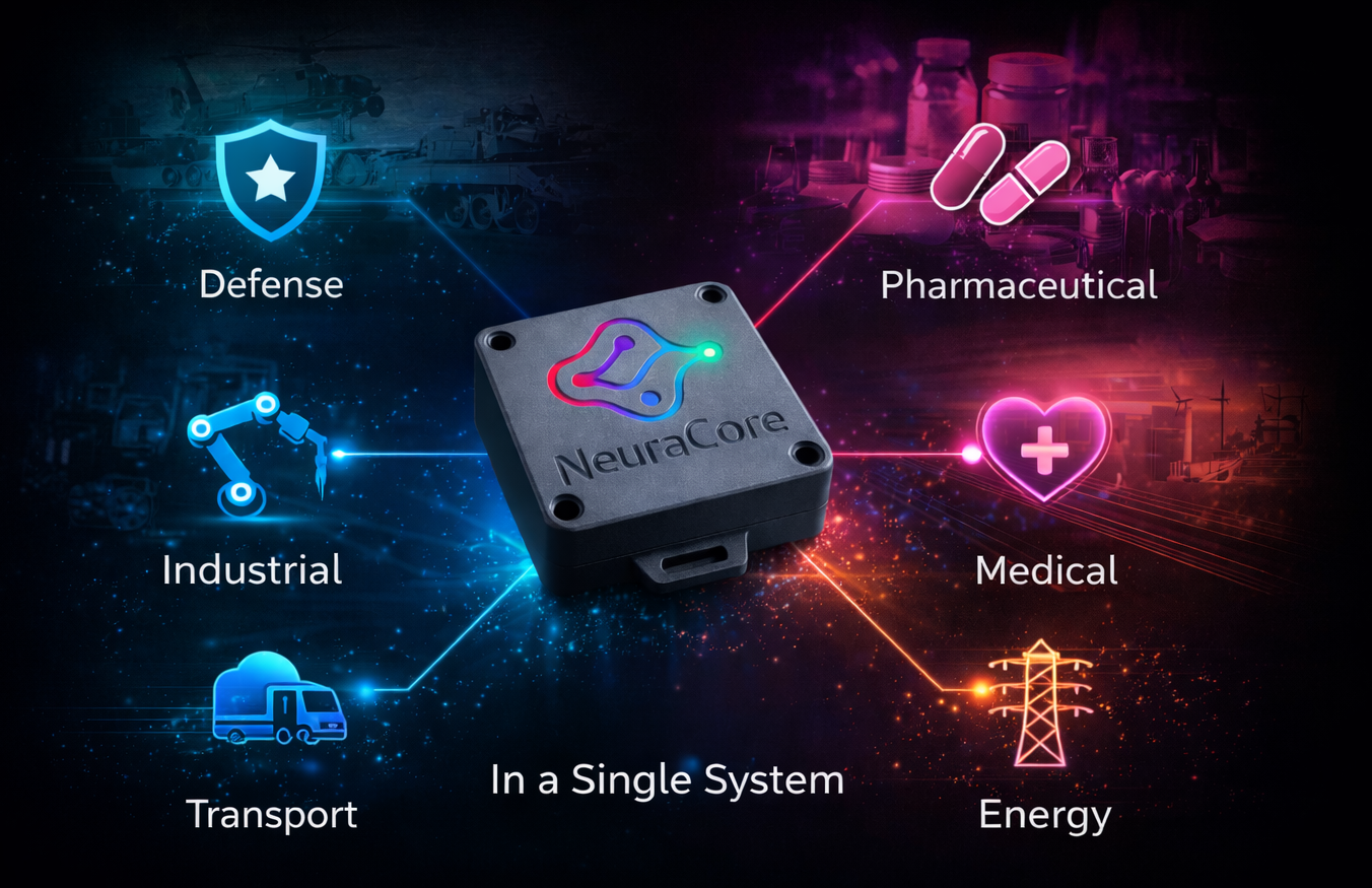 NeuraCore deployed across Defense, Industrial, Transport, Pharmaceutical, Medical and Energy sectors